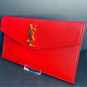 Saint Laurent Uptown Red Clutch Featuring The Cassandre-Authentic and Like New